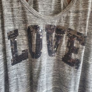Sequin Love Gray Racerback Tank Large